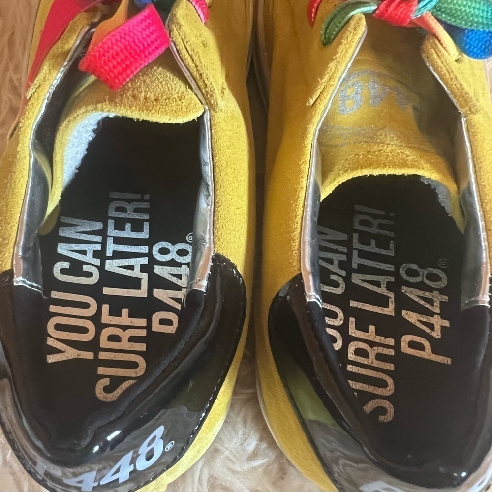 P449 John Yellow Suede Women’s Low Top Sneakers Sz-40 - Picture 2 of 8